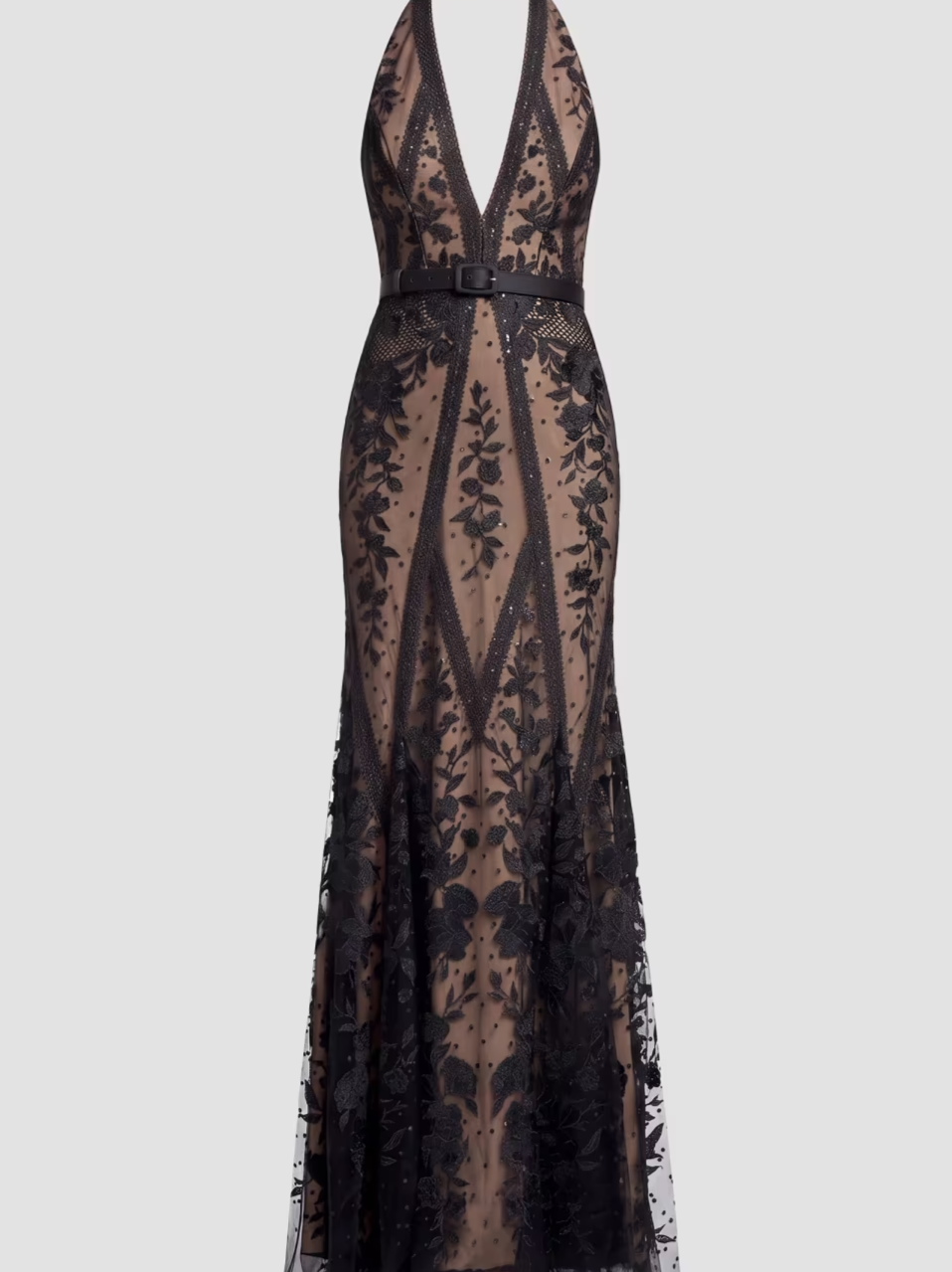 Devin Floral Lace Halter Mermaid Maxi Dress