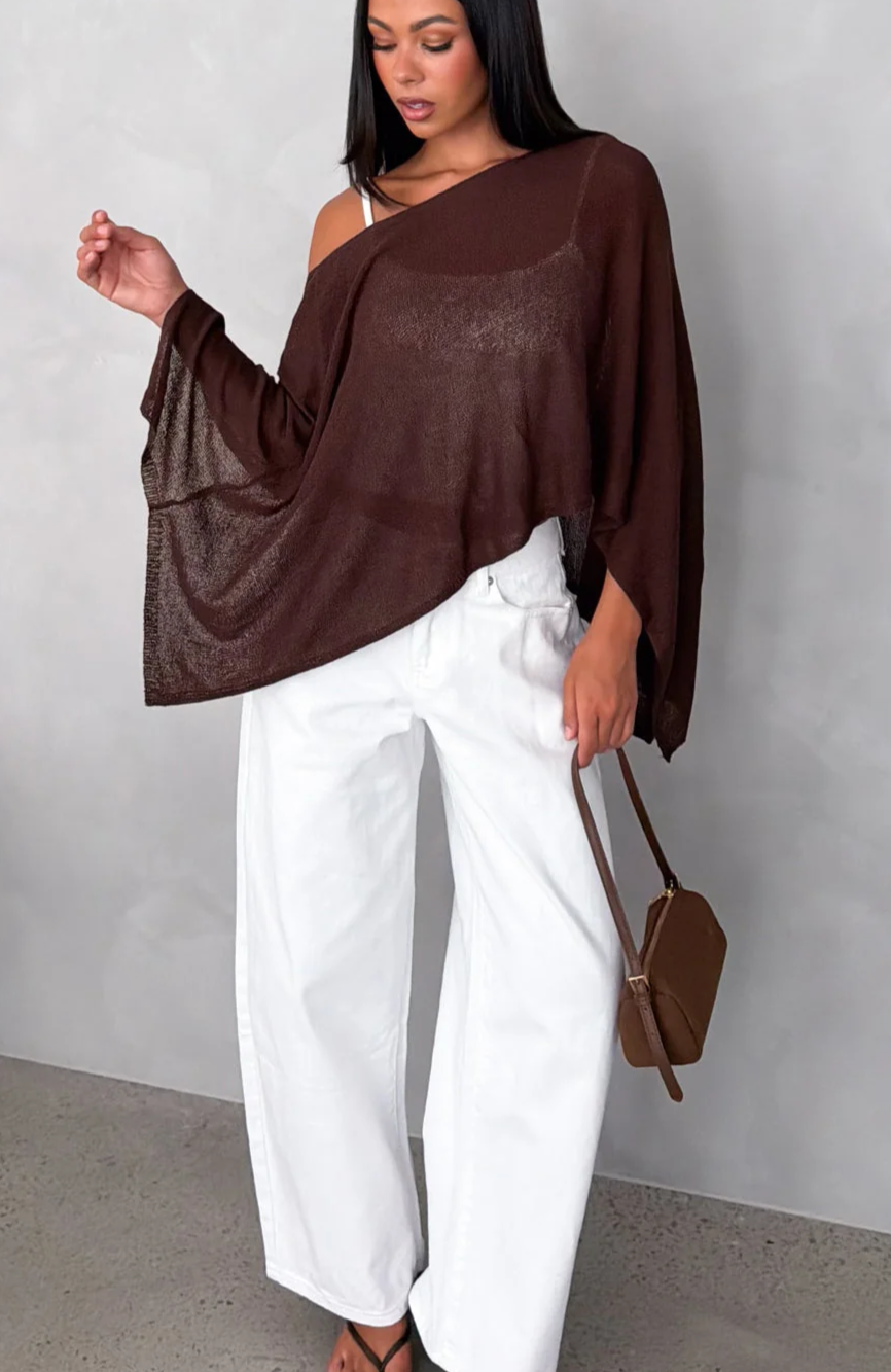 You're A Cutie Knit Poncho Top Chocolate