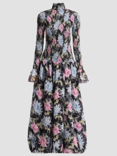 Ismene Dahlia-Print Smocked Maxi Dress