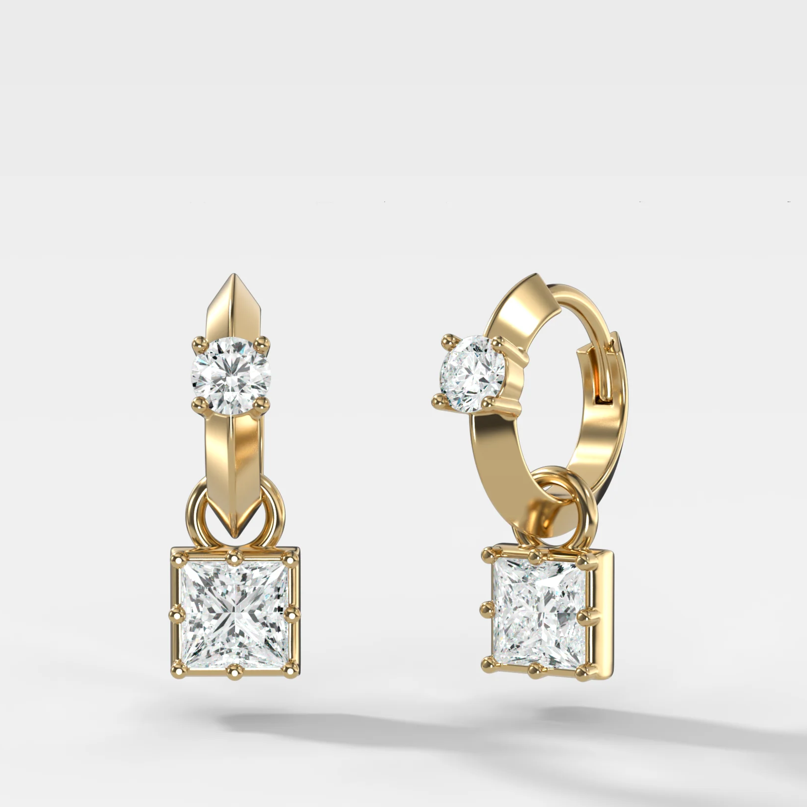 Knife Edge Huggies with Princess Cut Diamonds