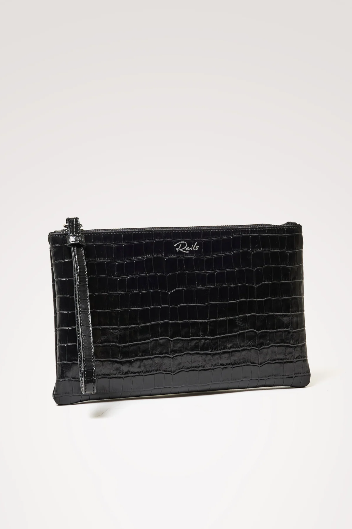Verona Clutch - Black Croc Embossed