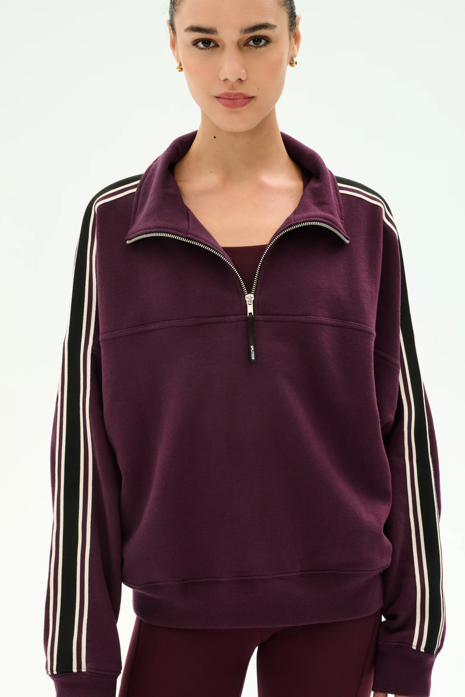 Goldie French Terry Oversized Half Zip - Dark Cherry/Black