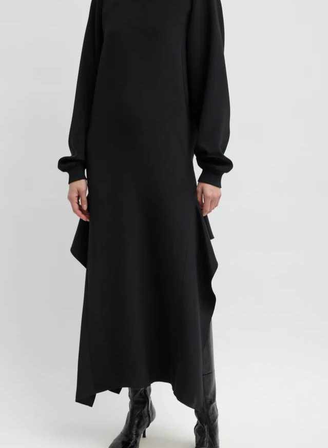 4-Ply Silk Long Sleeve Dress with Ruffle Detail
