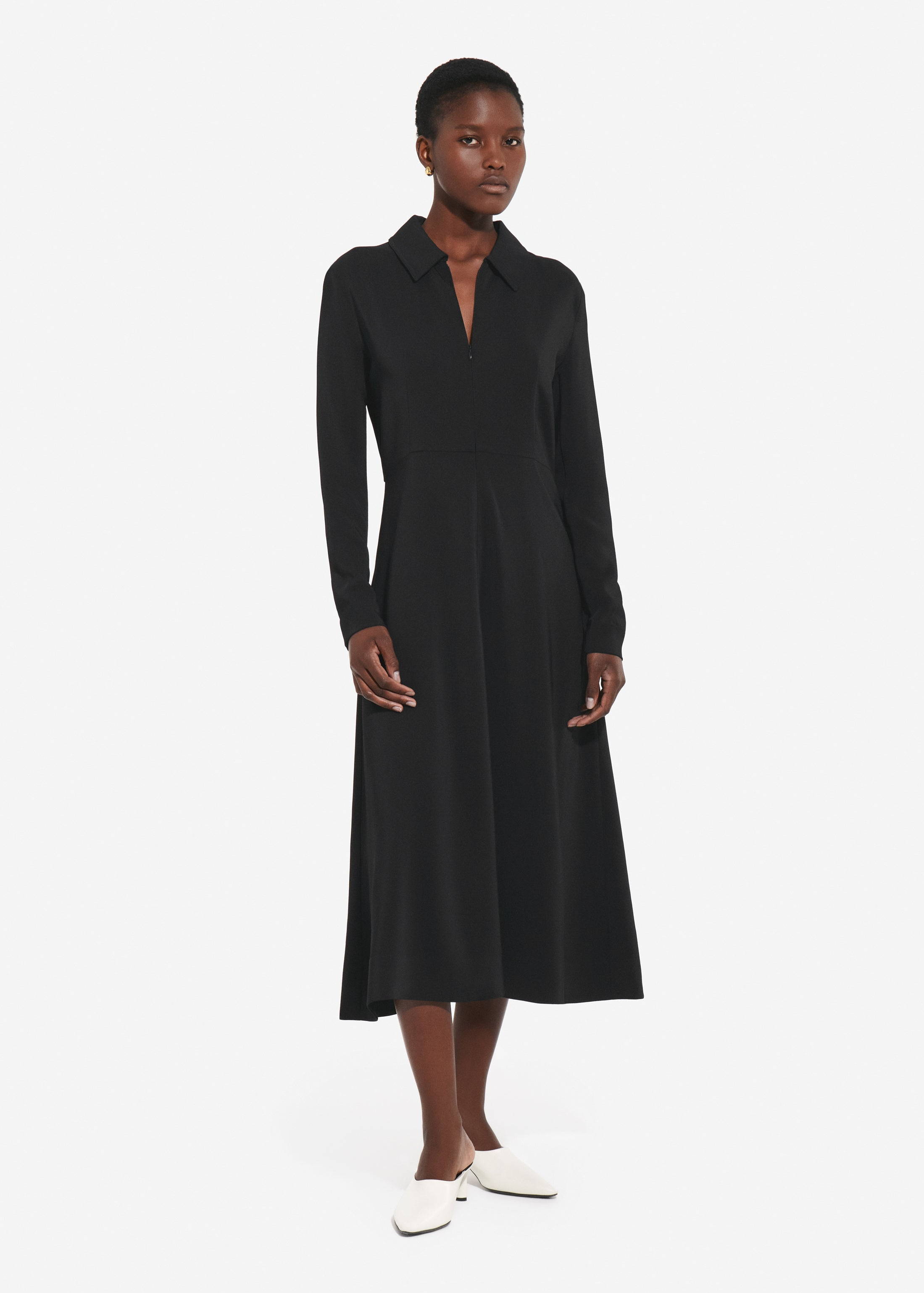 Long Sleeve Shirt Dress in Crepe