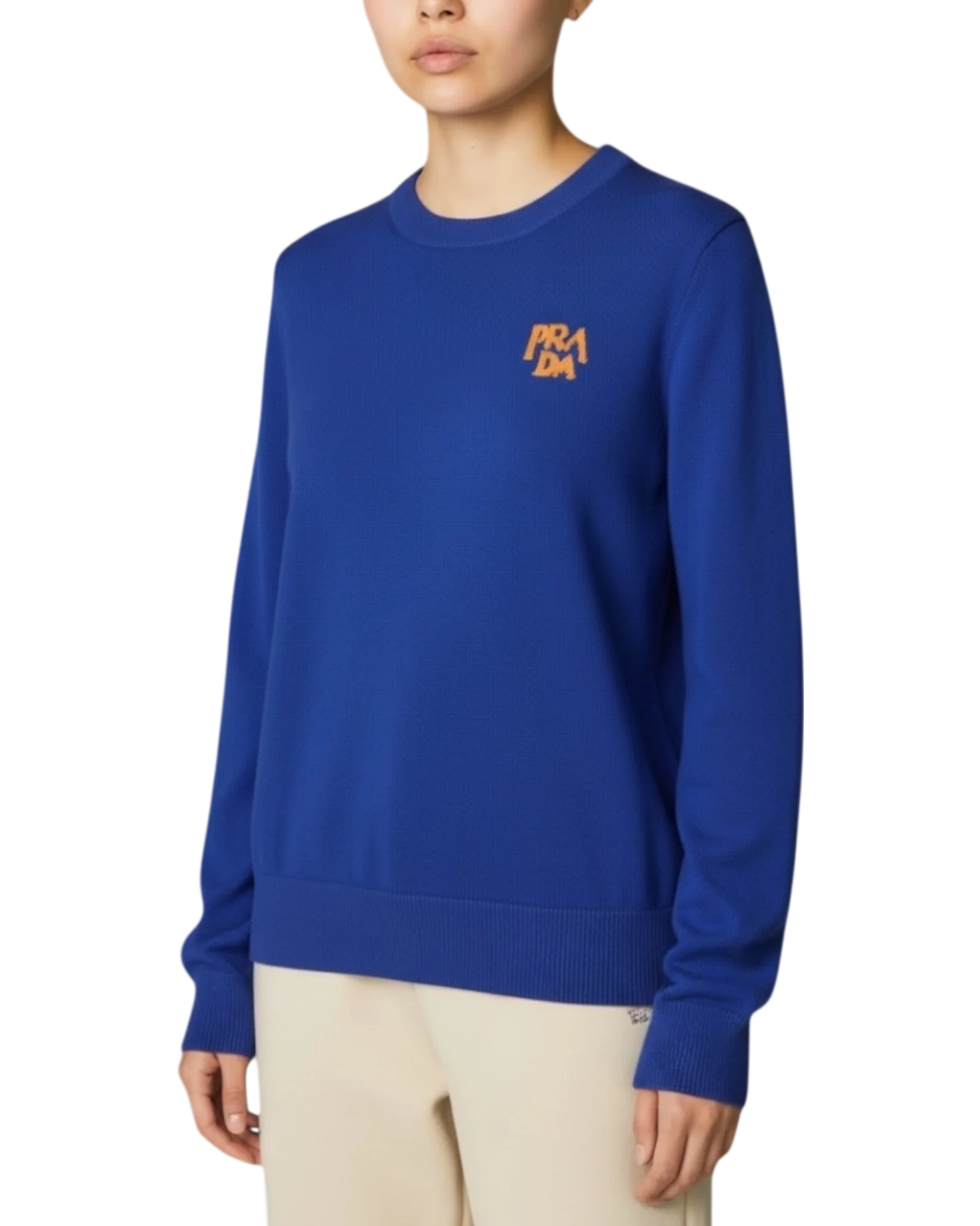 Prada FW2018 Fine-Gauge Knit Crewneck Sweater in Cobalt Blue