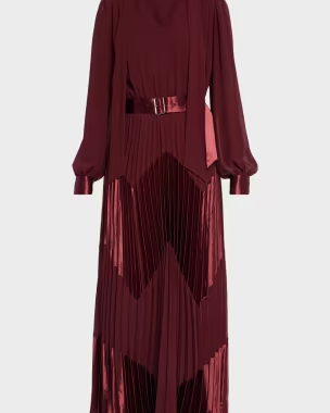 Elie Tahari The Carrie Pleated Chevron Maxi Dress