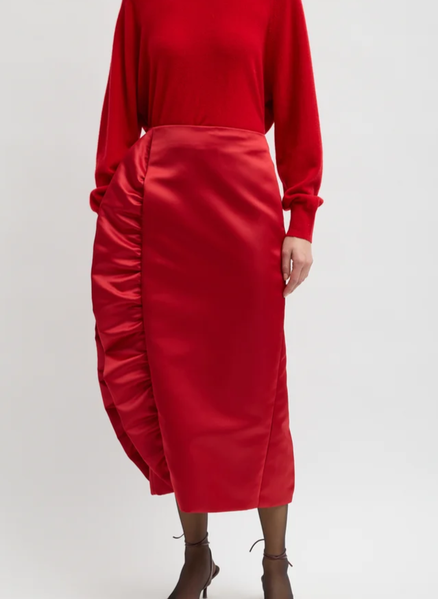 Tech Satin Side Ruffle Skirt