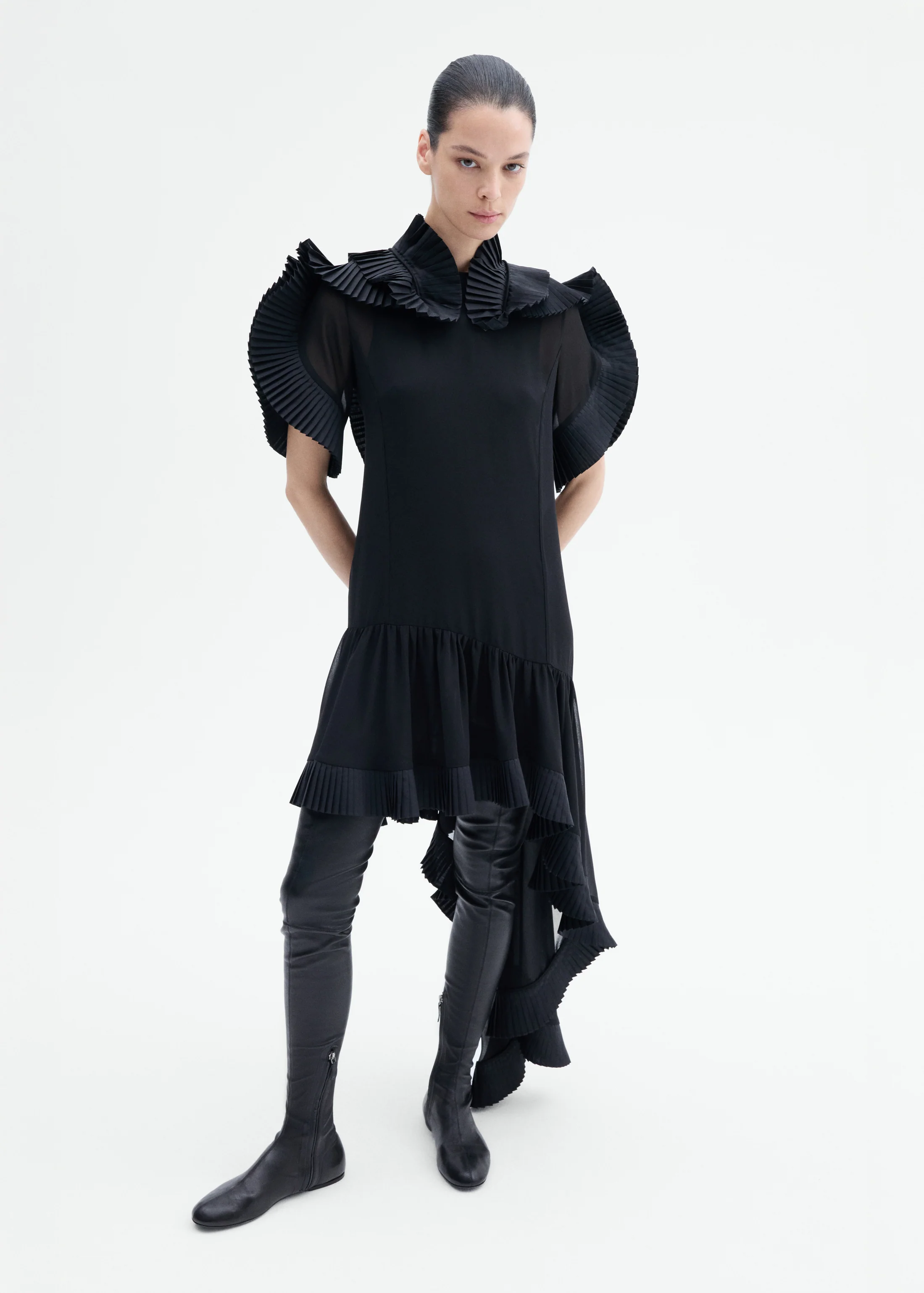 Asymmetric Pleated Georgette Dress