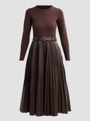 Allison Mixed-Media Long-Sleeve Dress