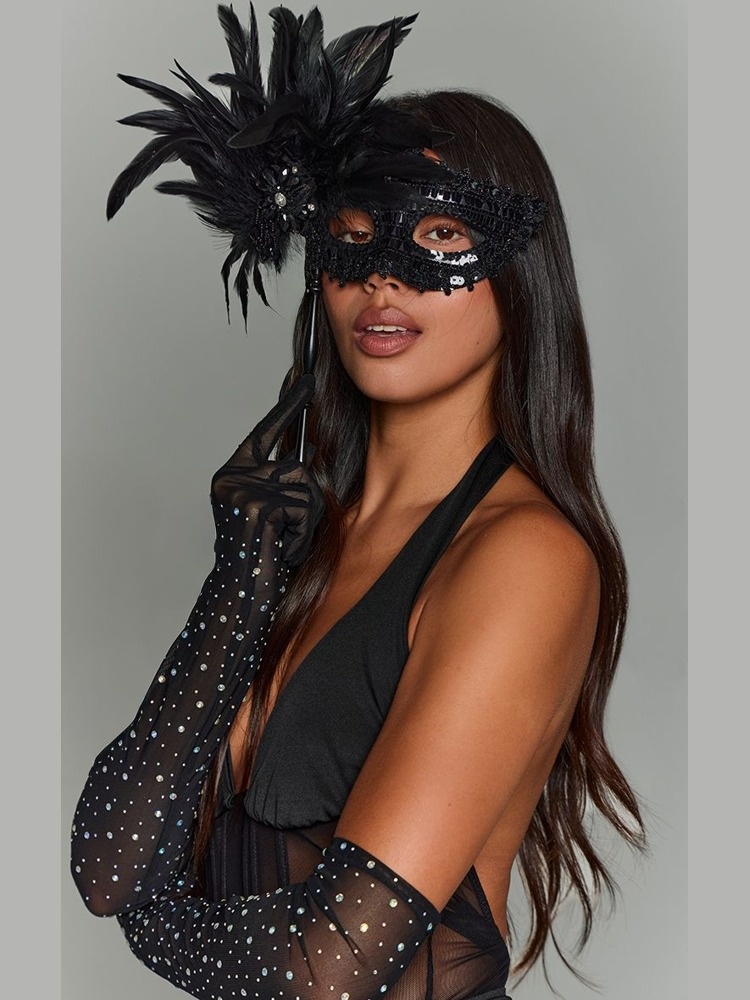 Faux Feather Sequin Mask