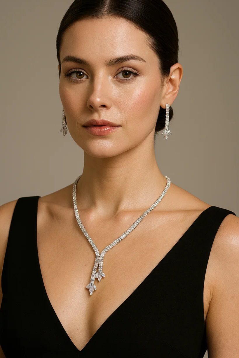 Women's Wedding Jewelry Set: Leaf Crystal Necklace with Earrings Set