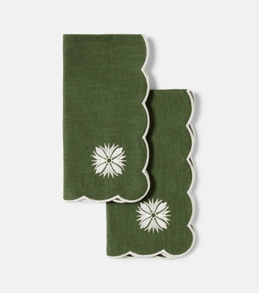 Olive set of 2 linen and cotton napkins