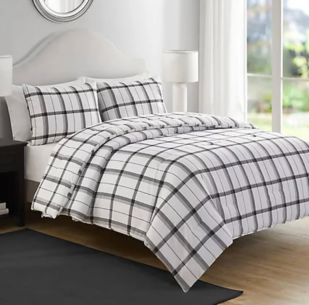 ShopBobbys Perry Ellis Ivy Plaid Comforter Set, King, Grey