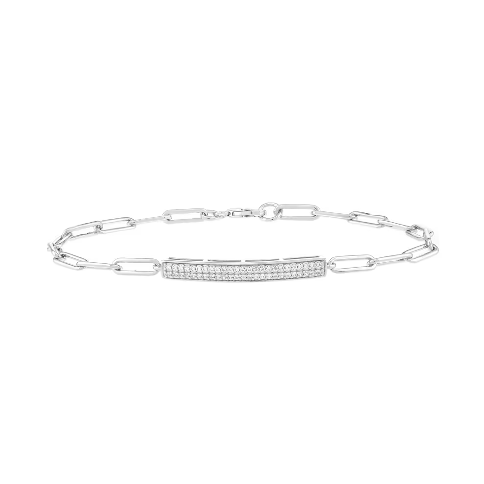 Lab-Created White Sapphire Paperclip Bracelet in Sterling Silver
