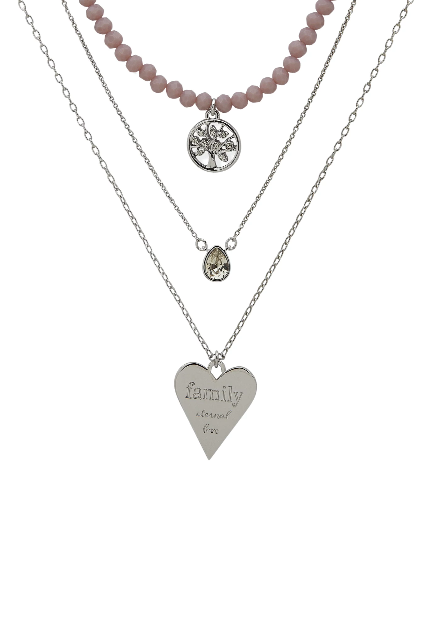 Silver Tone Set of 3 Crystal Family Pendant Necklace
