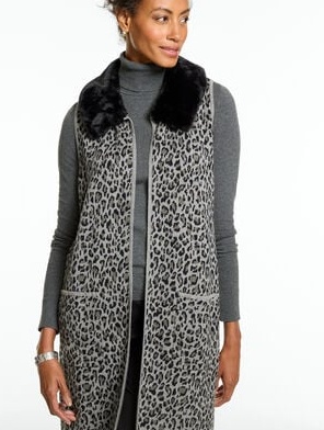 Leopard Knit Faux Fur Vest