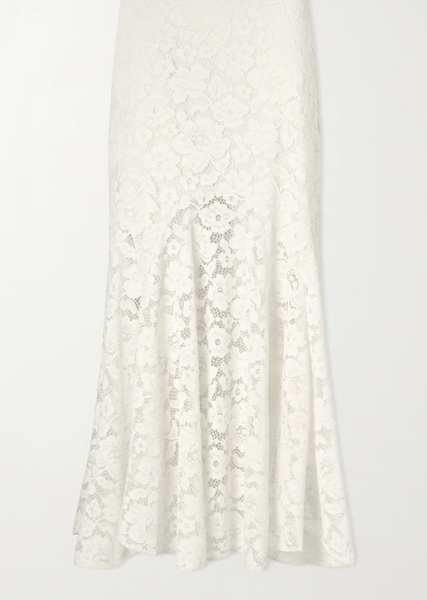 Jade pleated lace midi skirt