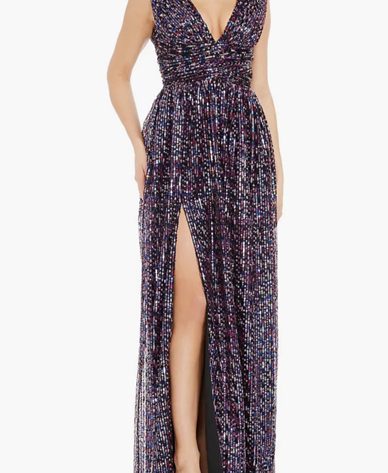 Women's Jaclyn Sleeveless Deep V-Neck Sequin Gown