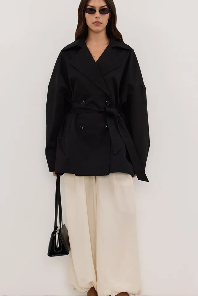 Cameron Black Mid Length Trench Coat