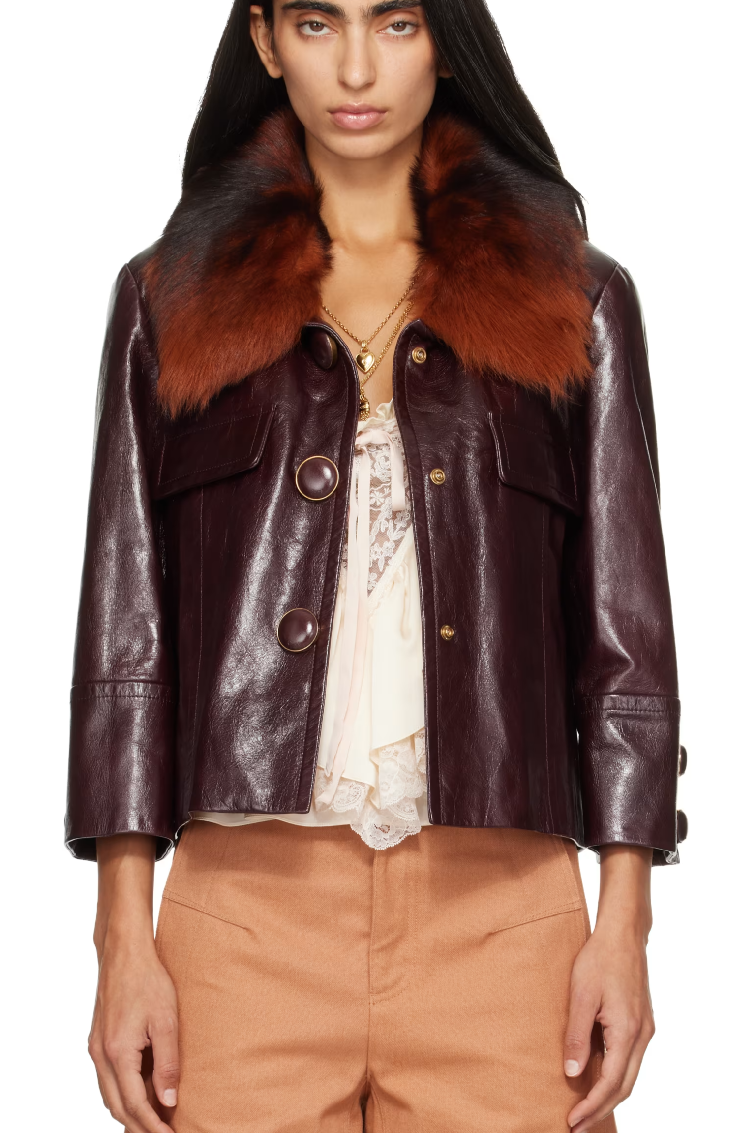 Chloé Purple Cropped Leather Jacket