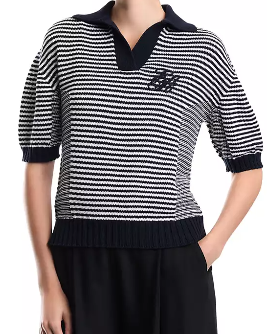 Striped Cotton Blend Polo Collar Shirt