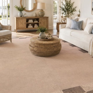WAYFAIR CHECKERBOARD BORDER SAND BEIGE MACHINE WASHABLE NON-SLIP BACKING AREA RUG