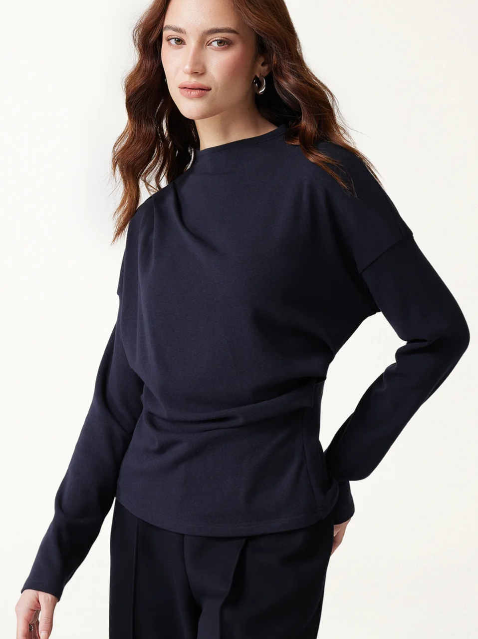 Prowarm Mock Neck Long Sleeve Tucked Ruched Top