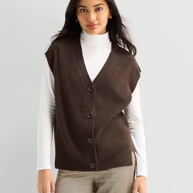 Ana Womens V Neck Button Sweater Vest