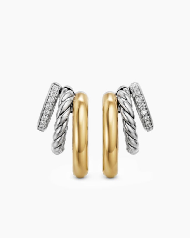 Dy Mercer Multi Row Earrings In Sterling Silver With 14k Yellow Gold And Diamonds 18mm