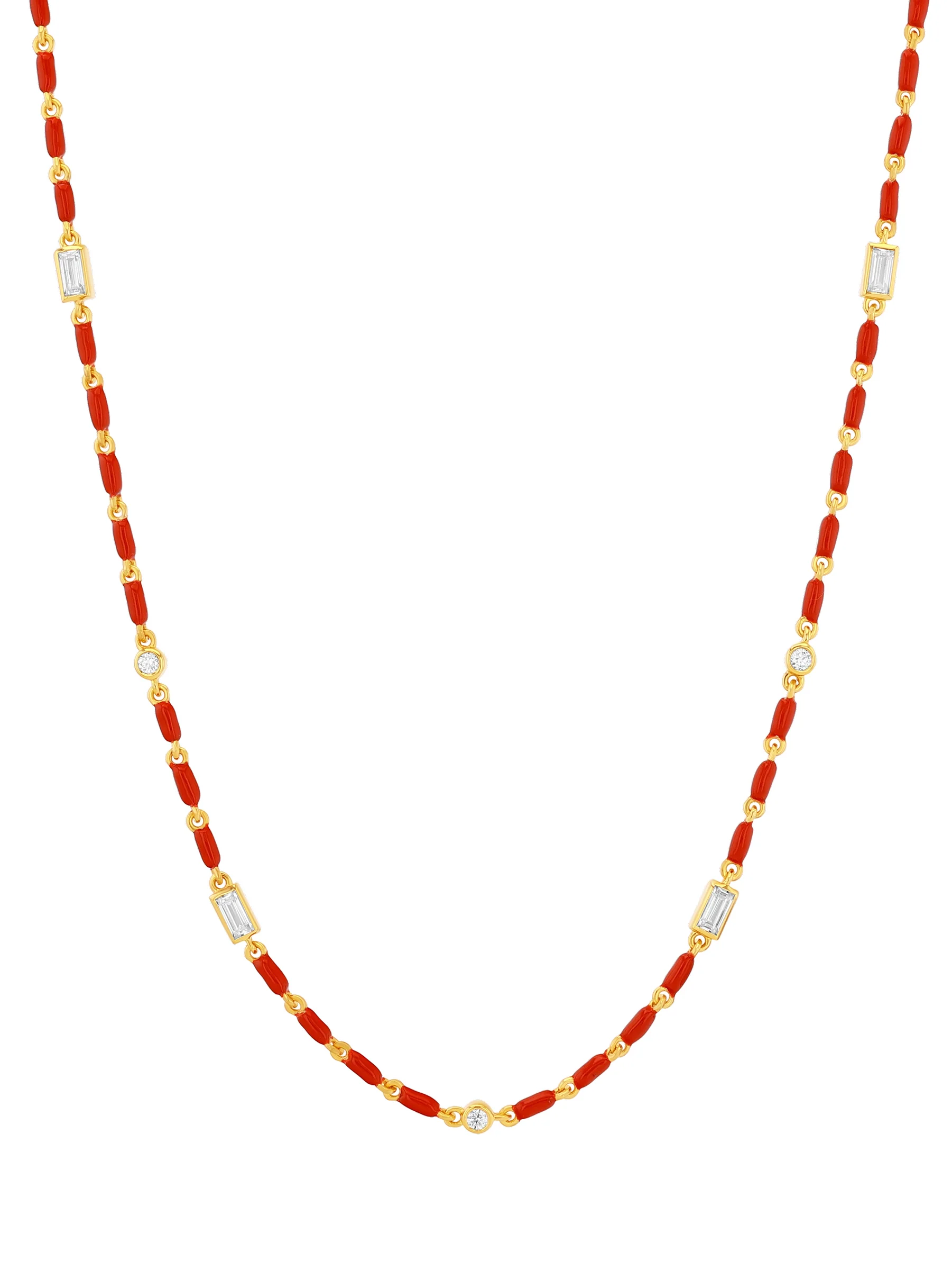 Enamel and Moissanite Necklace in Cerise