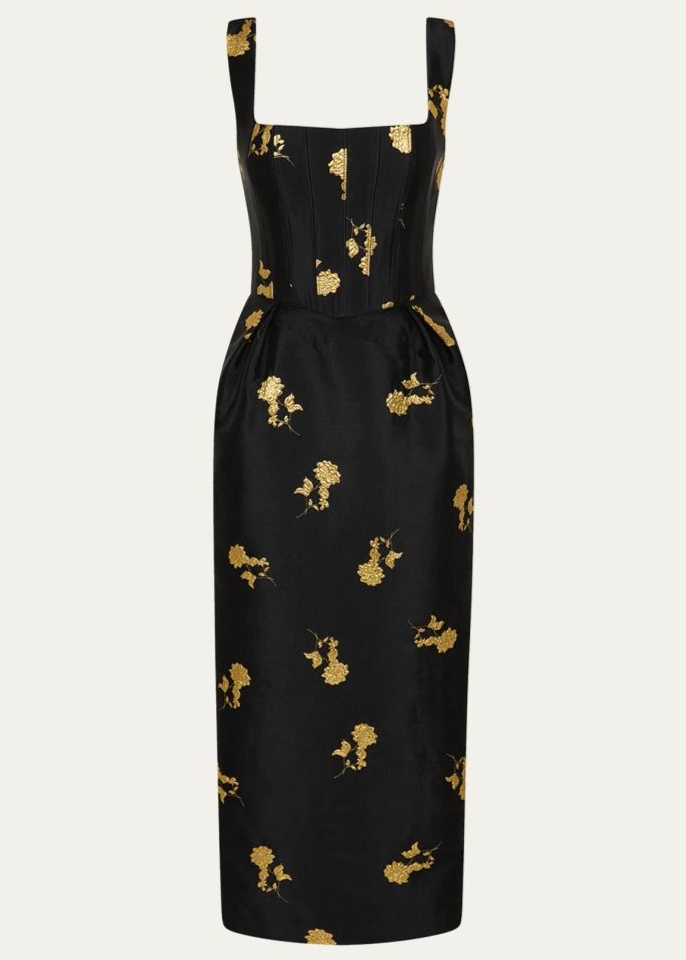 BERGDORF GOODMAN REBECCA VALLANCE MARIYA FLORAL JACQUARD MIDI DRESS