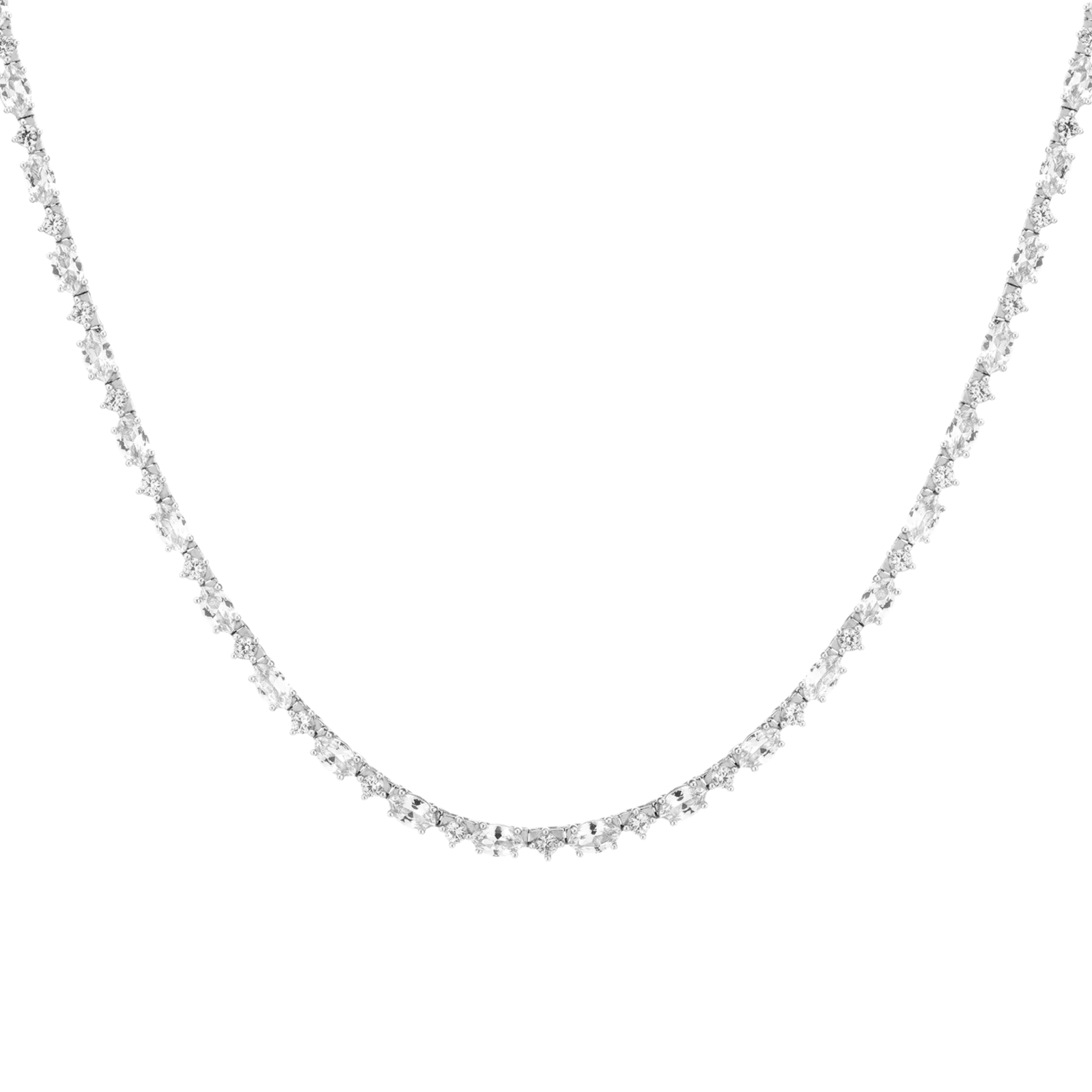 Lab Grown White Sapphire Marquise & Round Tennis Necklace
