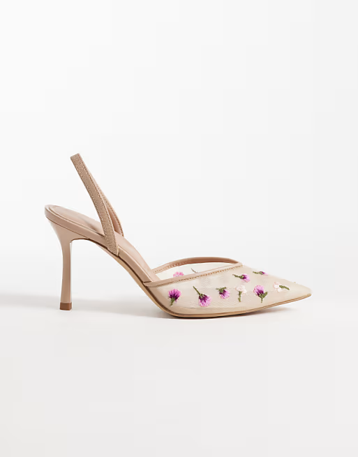 Aldo Carollina floral heeled shoe in beige mesh