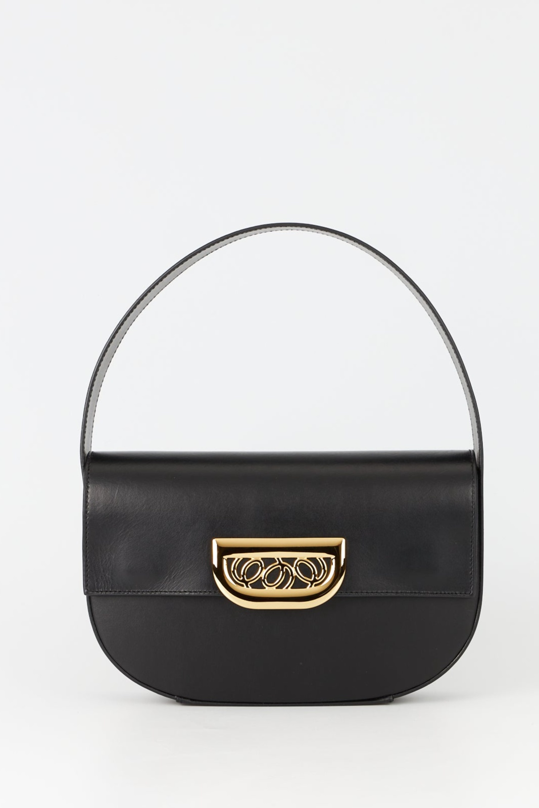 Black leather handbag with golden latch