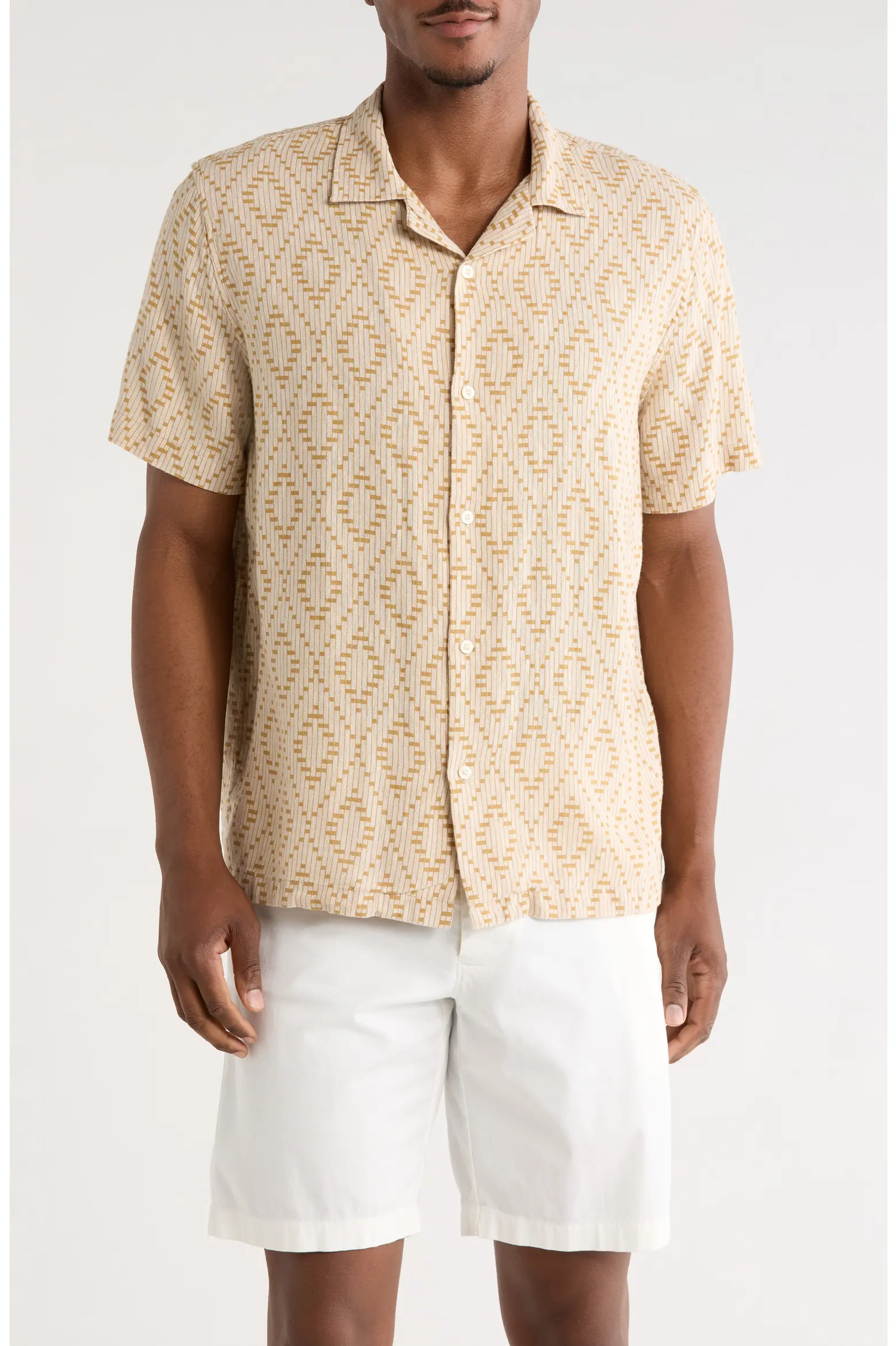 Jason Wu Geometric Print Linen Blend Camp Shirt