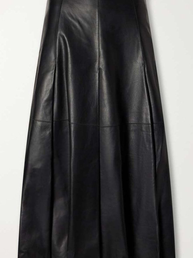 Riya paneled pleated leather midi skirt