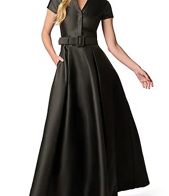 Adrianna Papell Solid Mikado Short Sleeve Gown