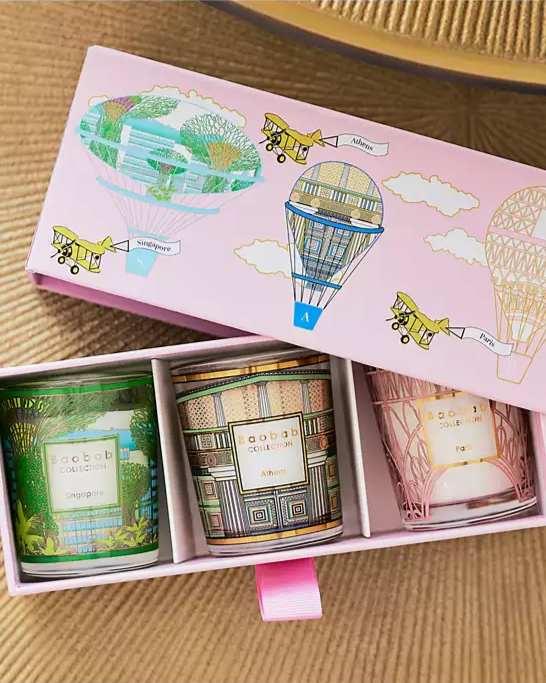 Trio of Travel Candles: Singapore-Athens-Paris