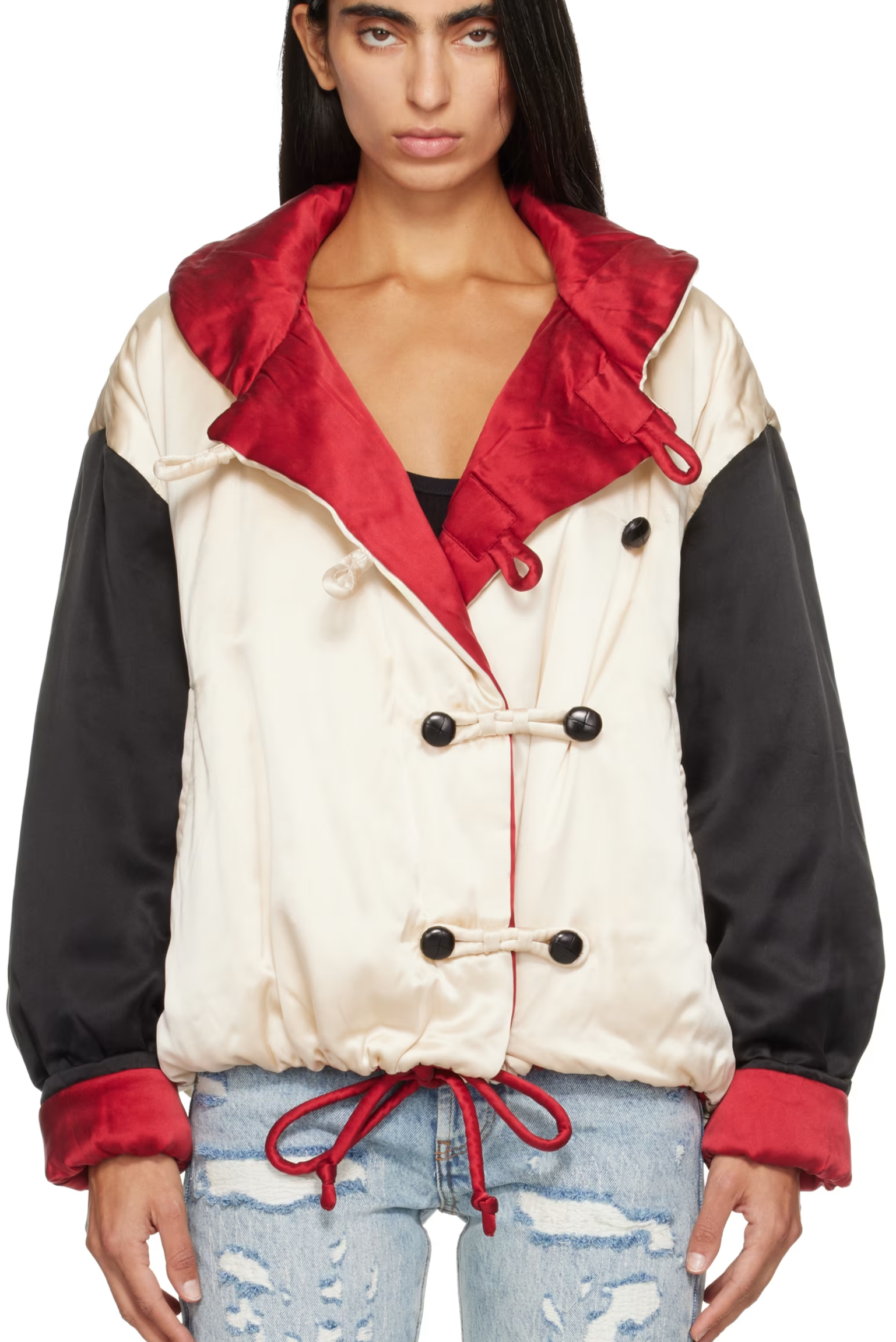 Isabel Marant Off-White & Black Reversible Bleza Silk Puffer Jacket