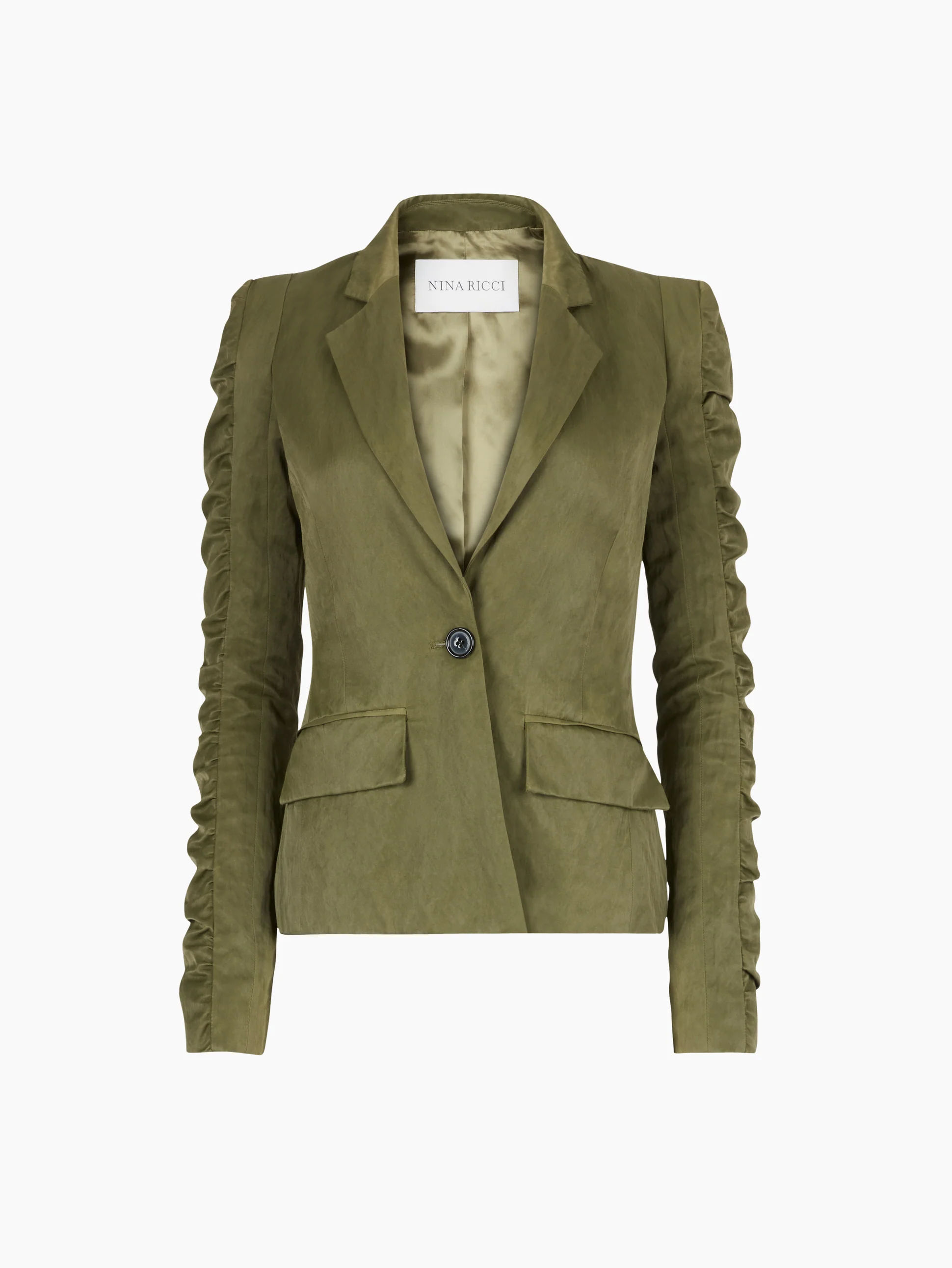 Crinkled Cotton Blazer With Ruffled Sleeves