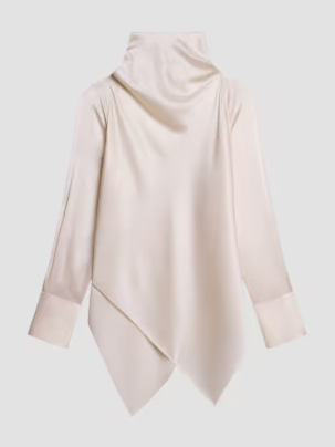 Tie Neck Silk Long-Sleeve Top