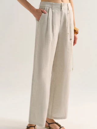 Leisure 100% Linen Wide-Leg Pants