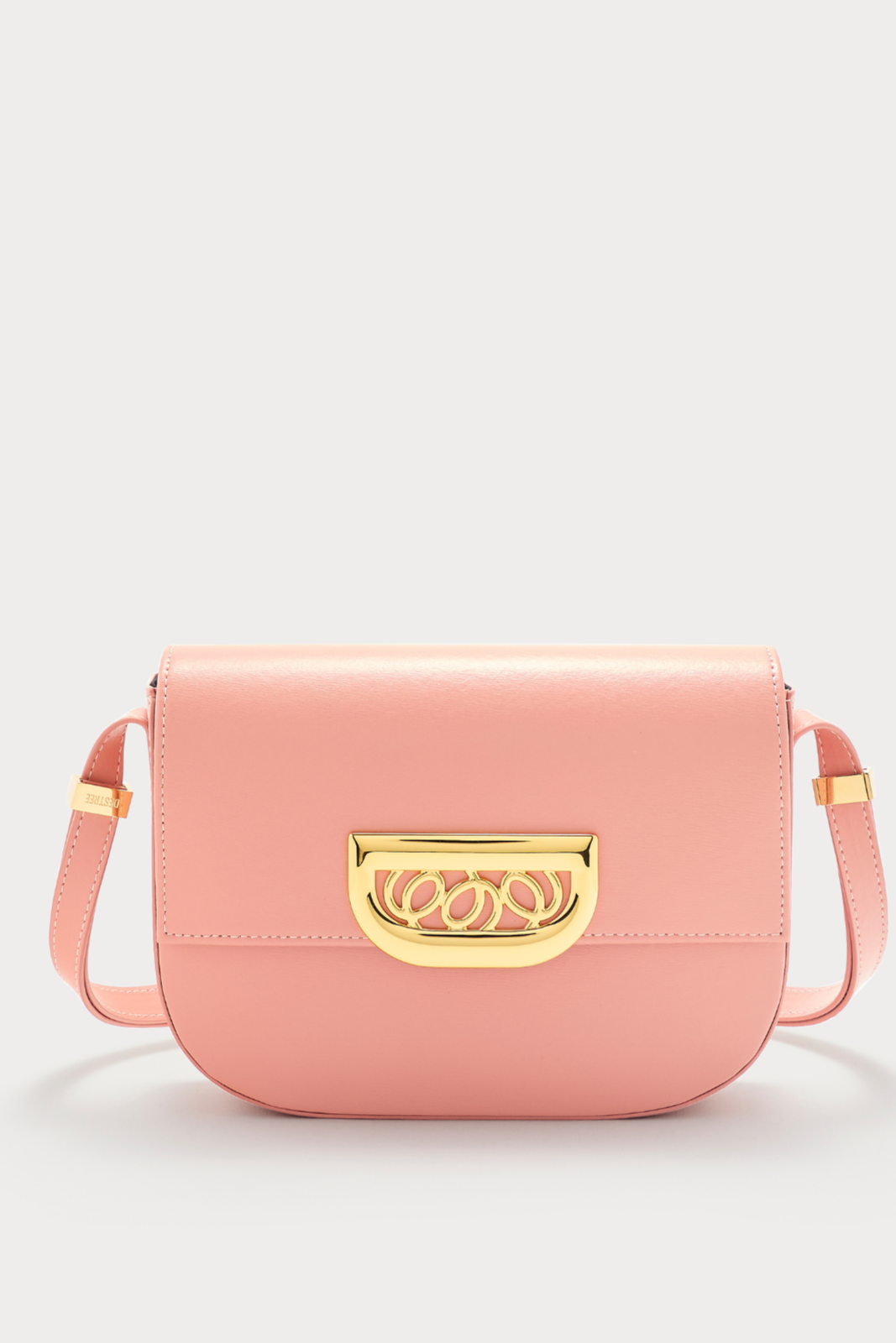 Pink leather crossbody bag with golden clasp