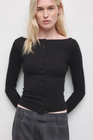 Women's Boatneck Cardigan in Black