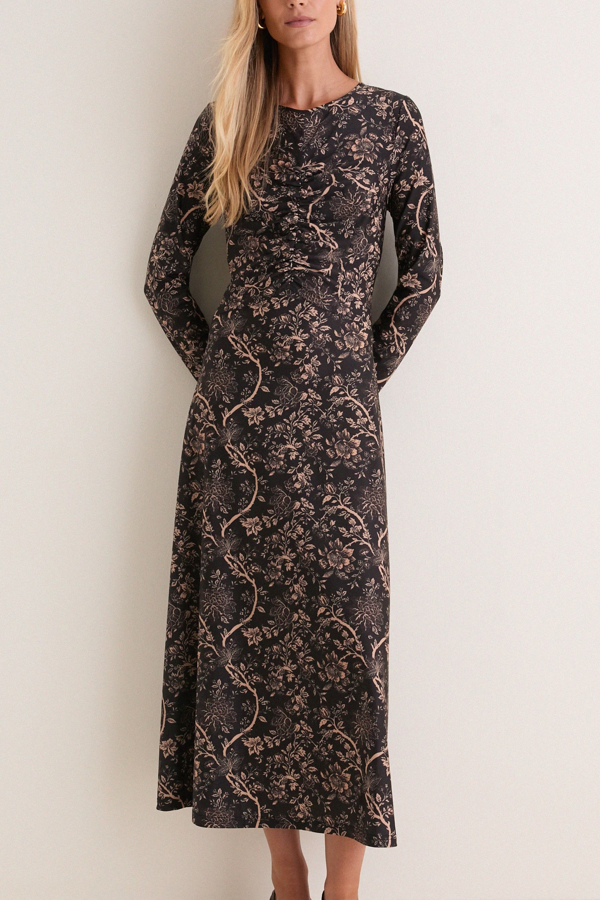 Fall Floral Jersey Ruched Kayla Maxi Dress