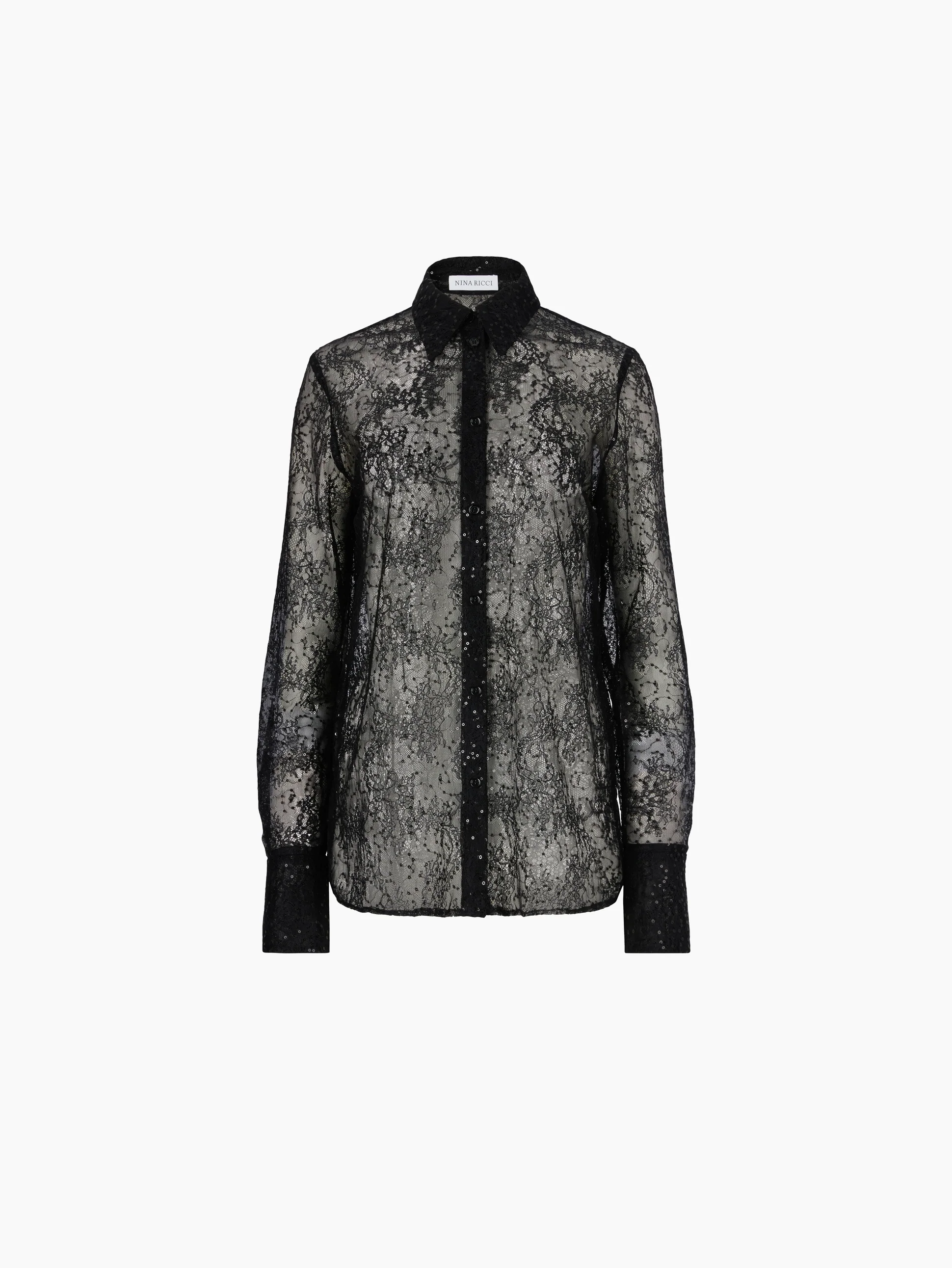 See-Through Sequins Shirt With Bell Cuffs
