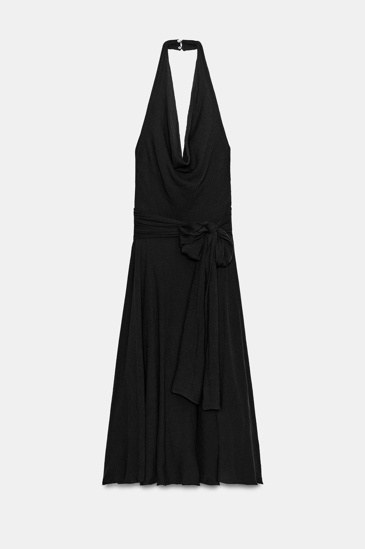 Chiffon halter midi dress with tie