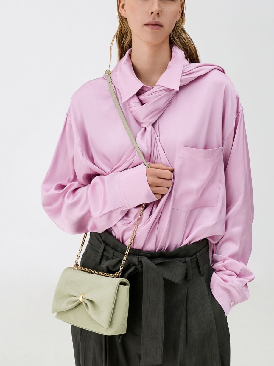 Halsey Ruched Chain Shoulder Bag - Pale Sage