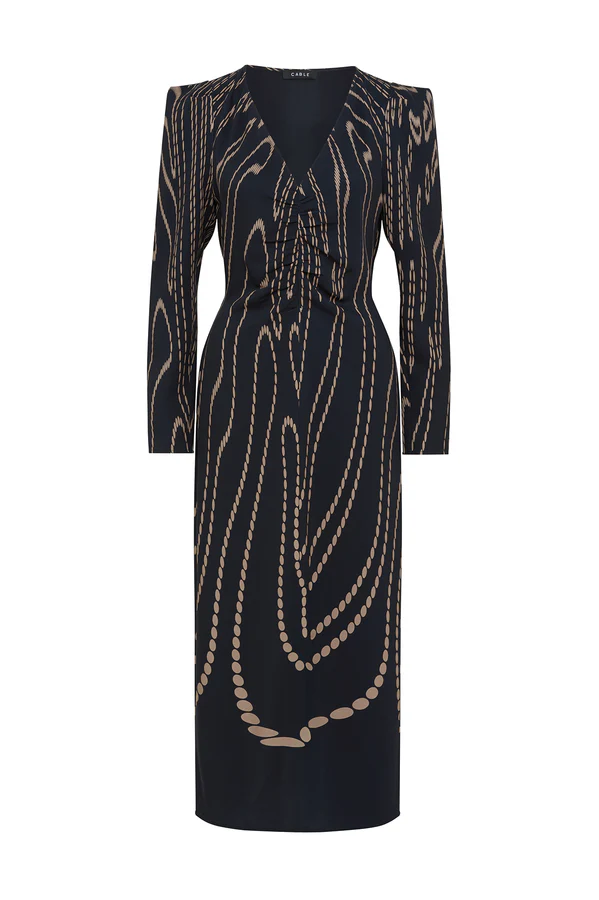 Margaux Dress - Navy Camel Spot