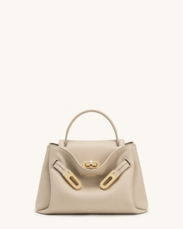 Rhea Small Pebbled Double Buckle Shoulder Bag - Sand